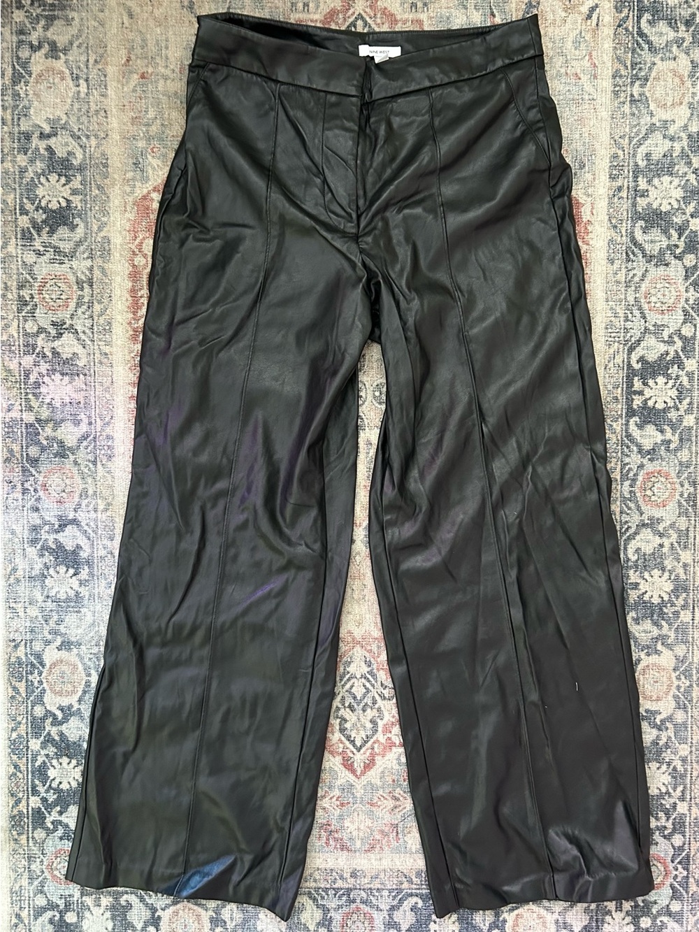 Nine West Black Faux Leather Wide-Leg Trousers